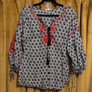 Solitaire Black and Red Embroidered Blouse